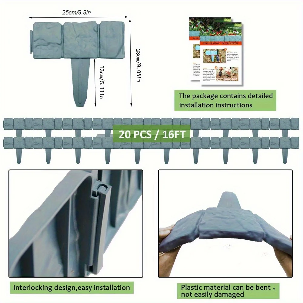 20 قطعة من سياج الحديقة البلاستيكي - حاجز خارجي قابل للطي للمناظر الطبيعية والبستنة وديكور فيلا عيد الميلاد #5