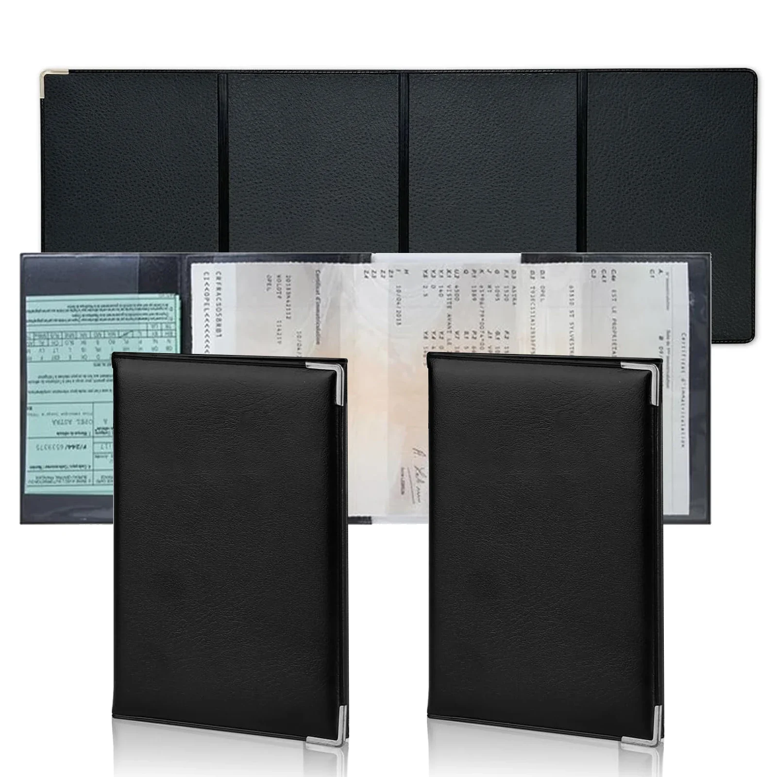 4-Fold Black Card Holder in Imitation leather Vehicle Document, Insurance & Licence Holder – Elegant, Compact and Durable