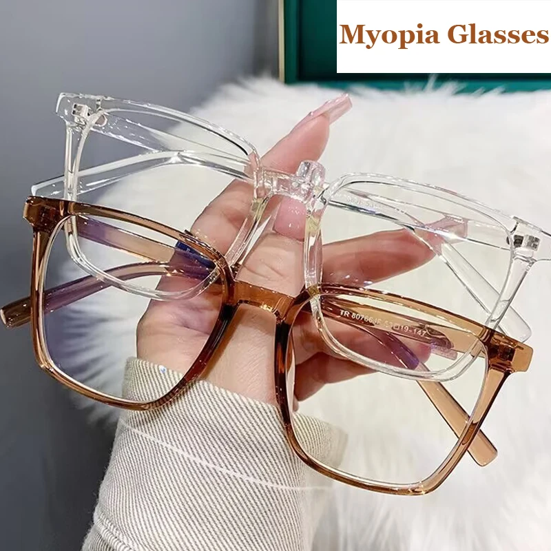 Fashion Transparent Near Sight Glasses Blue Light Blocking Men Women Computer Eyewear Finished Prescription Myopia Eyeglasses