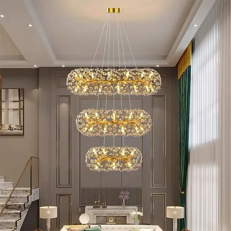 Round crystal chandelier living room bedroom hall loft indoor light luxury luxury sunflower golden chandelier