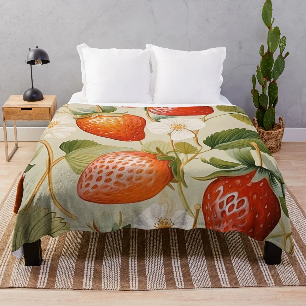 

Strawberry Pattern, Vintage Strawberries Flower Art Throw Blanket Cute Plaid Multi-Purpose Blankets