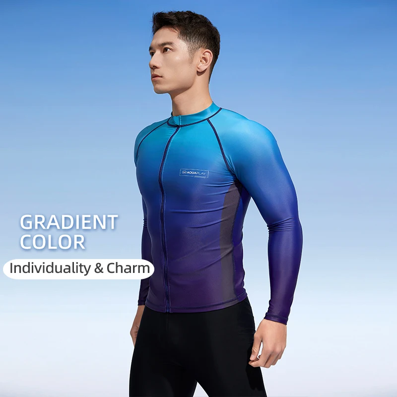 AquaPlay-Fato de Mergulho de Manga Comprida para Homens, Rash Guard, Zíper Completo, Roupa de Natação, Desporto Outdoor, Fitness