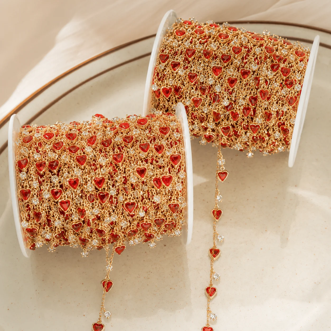 0,5/1m Herzanhänger Strass-Ketten aus Kupfer für DIY-Halsketten, Armbänder, Schmuckherstellung, Kleidung, Quastenmaterial, Bastelarbeiten – Detail 1
