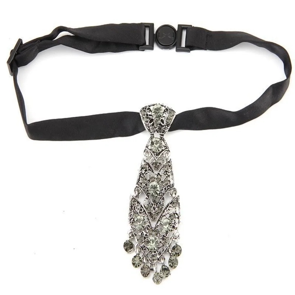 Cravatta speciale con strass regolabile, lunghezza corta, cravatta corta in metallo, cravatte in cristallo brillante, festa del vino