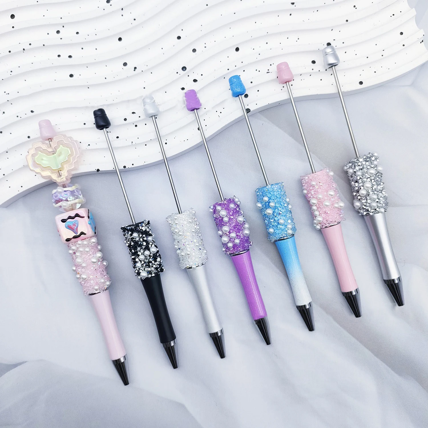 50Pcs DIY Pearl Rhinestone Bead Ballpoint Pen – Elegant Bead Pen Gift for Teachers, Teens & Creative Projects