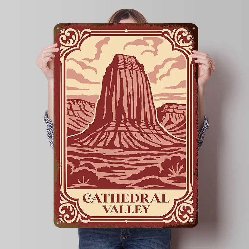 Cathedral Valley Vintage Tinplate Poster Customized Wall Art Vintage Metal Signs Retro Plates for Decoration Room Office Decor