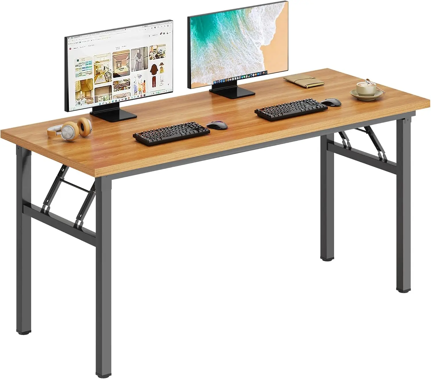

Large Computer Desk, Folding Desk, Decent and Steady Home Office Desk/Workstation/Table 54.3inch Teak Black
