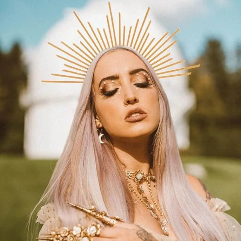 

1PCS/ Mary Halo Headpiece - Gold Sunburst Spike Crown for Women Halloween Goddess Accessories, Celestial Wedding & Cosplay Party