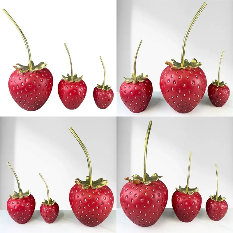 Creative Strawberry Fruit Ornament Resin Model for Home Window Exhibition Hall Decoration Photography Props Vegetable Photo