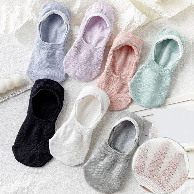 Summer New Fashion Solid Color Casual Breathable Mesh Socks Boat Socks For Women