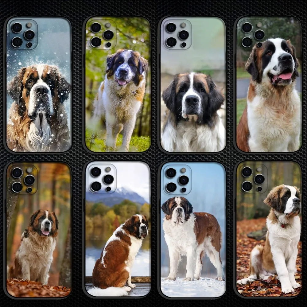 

Kawaii Saint Bernard Moscow Watchdog Phone Case For iPhone 16,15,14,13,12,11 Plus,Pro Max, Soft Silicone Black Cover