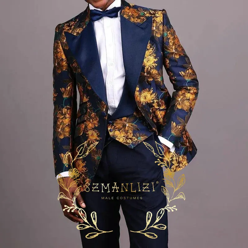 

Latest Design Smoking Floral Blazer Sets Party Men Suits 3 Piece Groom Tuxedos For Wedding Custom Made Terno Masculino