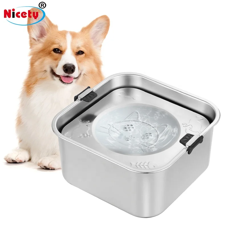 

New Arrival Pet Product Quadrate 3L Stainless Steel No Slip Pet Water Bowl Easy Cleaning Slow Dog Floating Bowl Water Dispenser