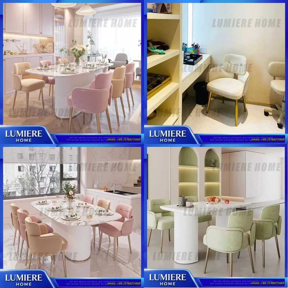 

Modern Cream Velvet Dining Chair Luxury Backrest Coffee Shop Chair Living Room Bedroom Accent Chair Soft Upholstered Side