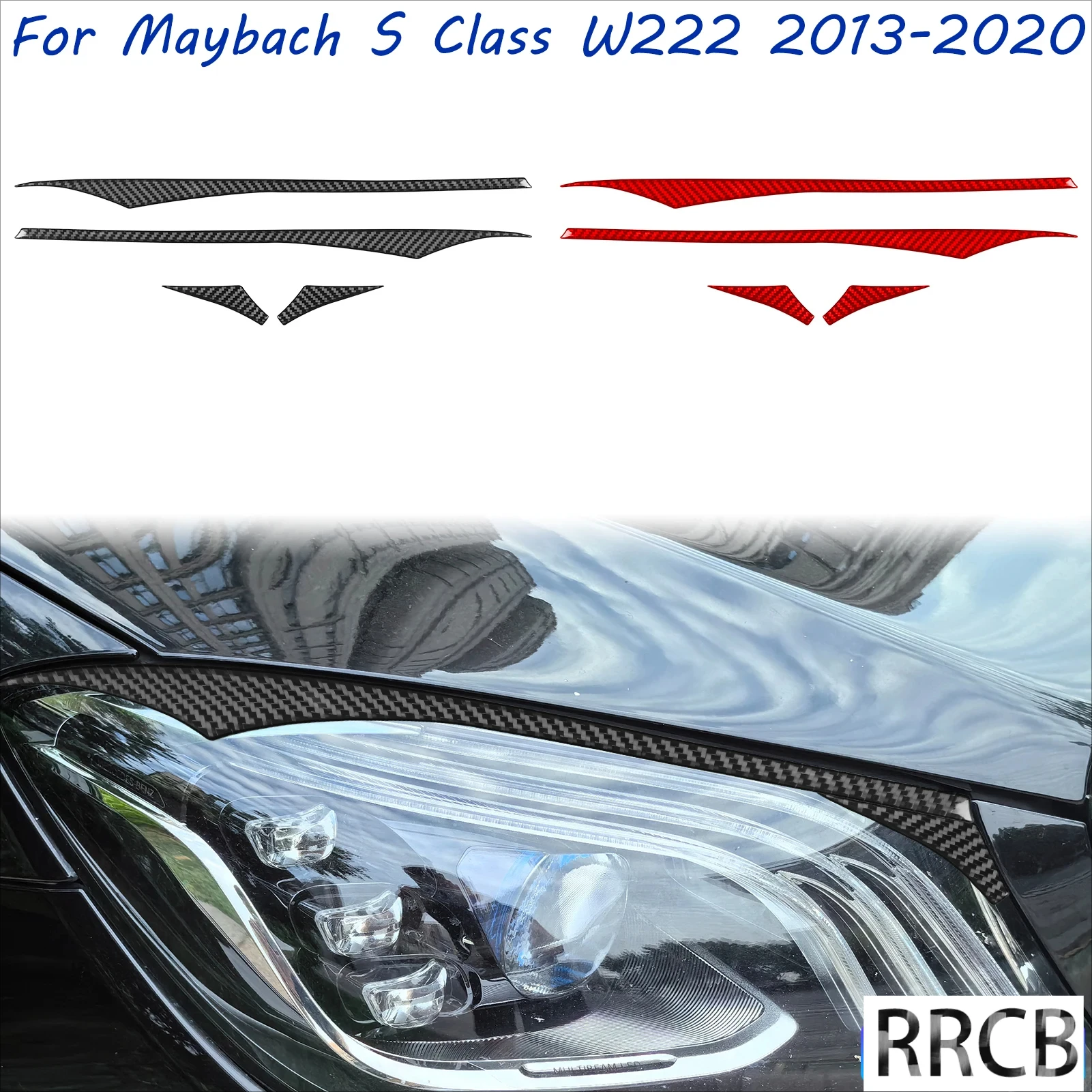 

For Mercedes Benz Maybach S Class W222 2013-2020 Carbon Fiber Exterior Headlight Header Lamp Eyebrow Car Accessories Stickers