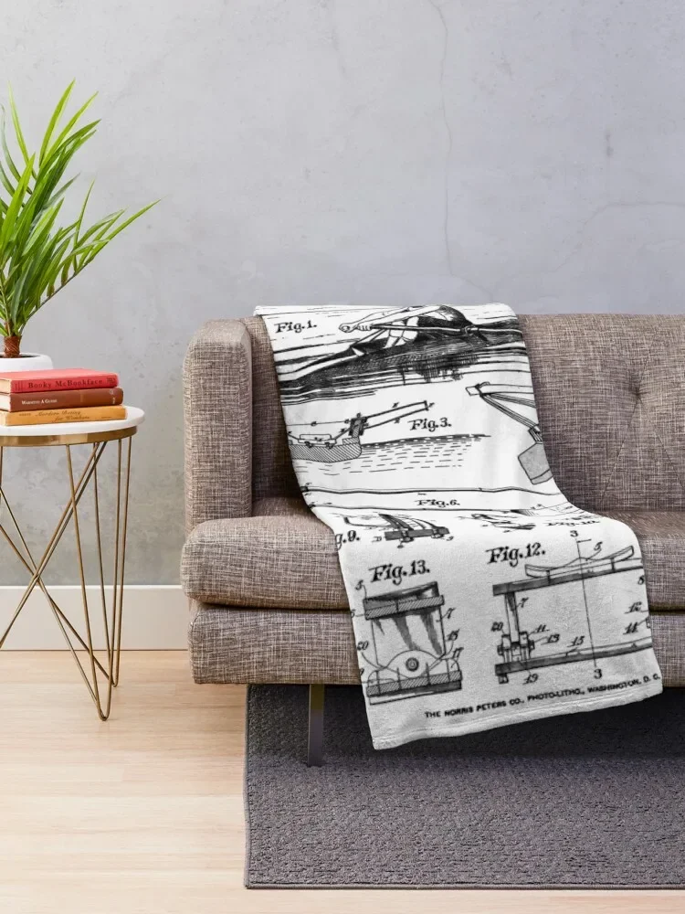 Rowing Sport Rower Sculling Single Scull Boat Vintage Patent Throw Blanket Stuffeds Sleeping Bag anime Blankets