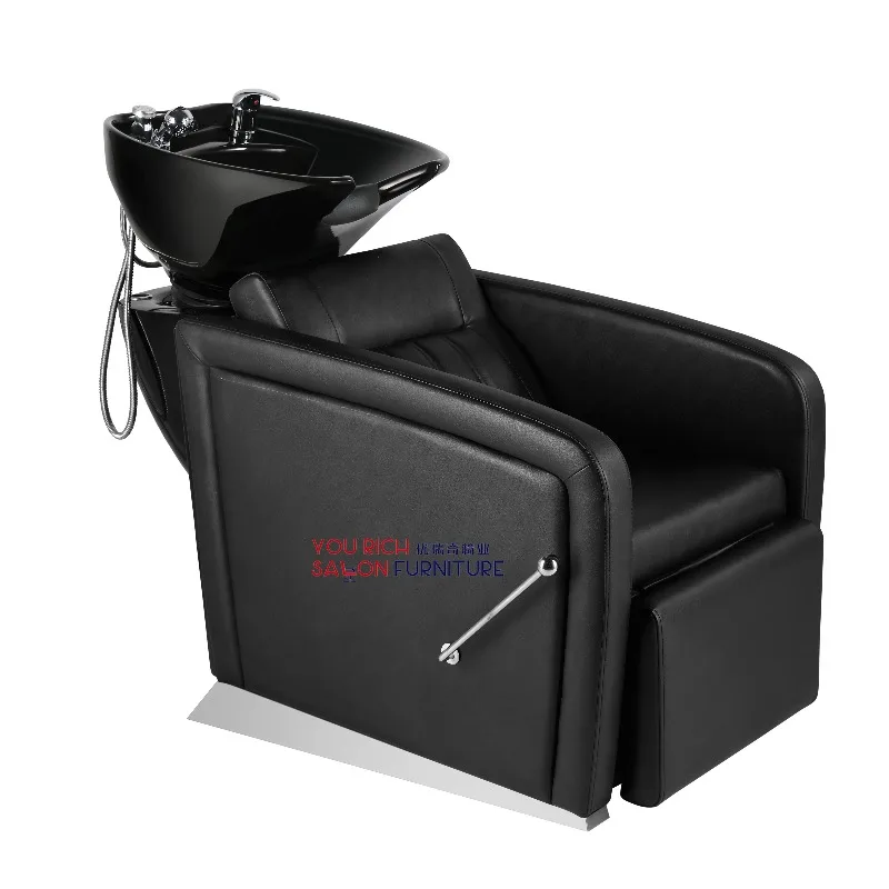 Portable Shampoo Bowls and Chairs Black Shampoo Bed Ceramic Basin Hair Salon Beauty Furniture