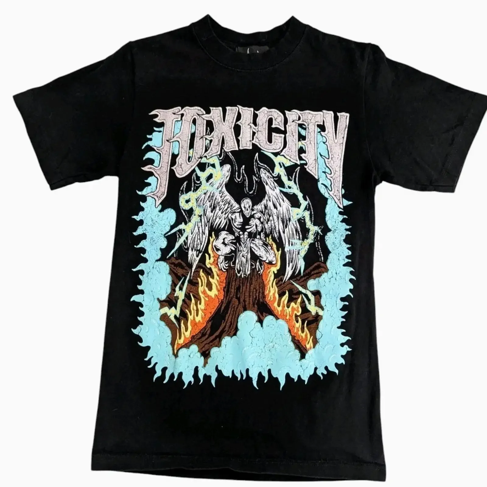 Toxicity Arch Angel Limited Edition Drop T Shirt Black Men's Small Double Sided vintage Washed streetwear homme Stretched