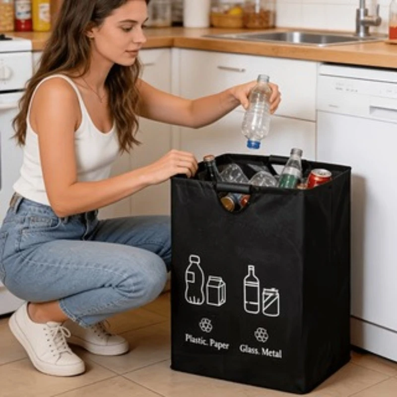 Contenedor de Reciclaje de Botellas de 82L, Plegable, Bolsa de Almacenamiento, Bolsa para Ropa Sucia, Recipiente para Recolección de Botellas