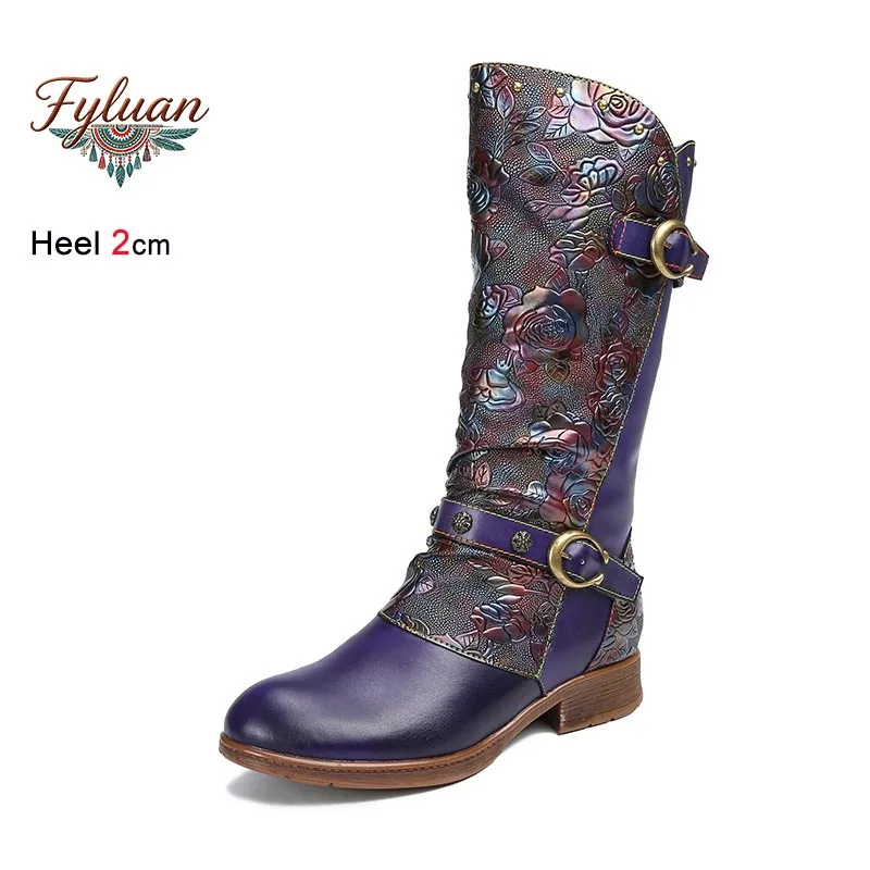 

Hot Sale Women's Shoes Ethnic Style Knee Length Boots Comfortable Genuine Leather Vintage Long Boots Casual Low Heel Tall Boots
