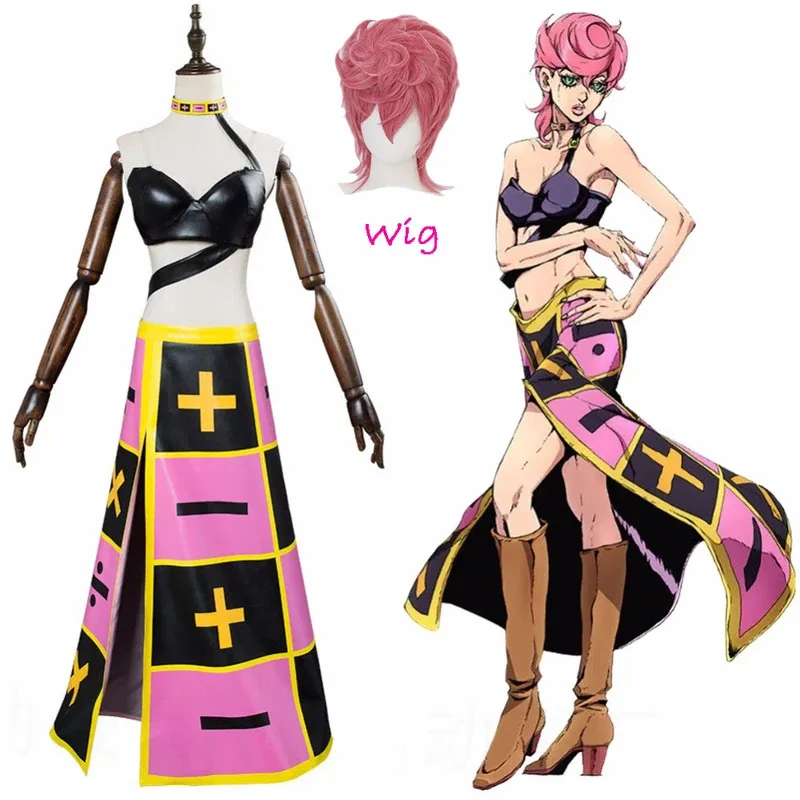 

Trish Una Cosplay Outfit Pink Wig Anime Stone Ocean Trish Cicciolina Costume Dress Necklace Uniform