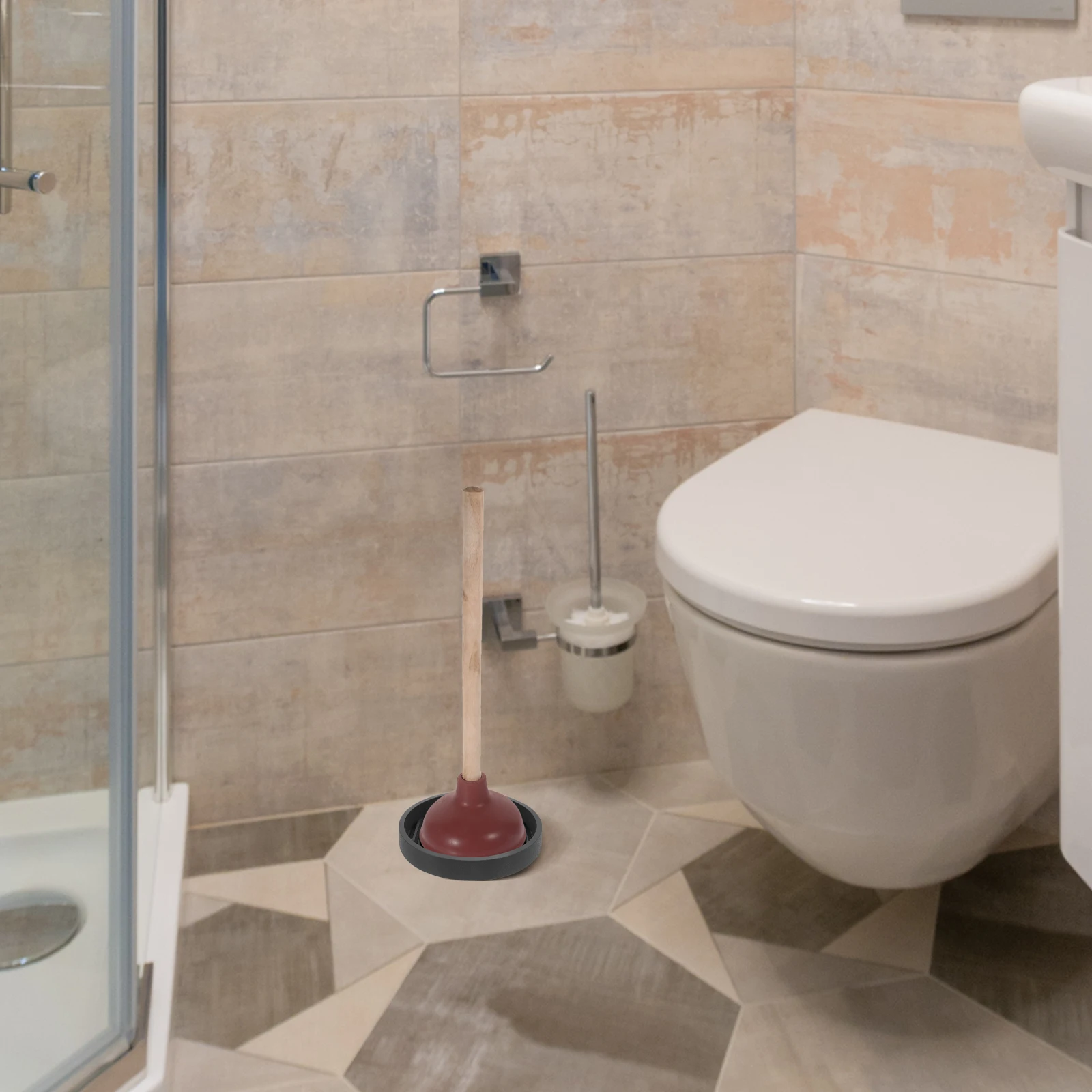 

Bathroom Plunger Wooden Handle Heavy Duty Toilet Plunger Easy Use Safe Wonderful Workmanship Plungers for Bathroom