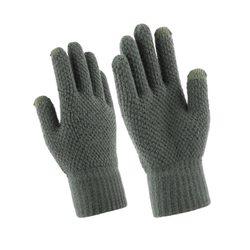

1 Pair Winter Touch Screen Gloves Thick Knitted Mitten For Men Women Windproof Warm Full Hand Protection Green