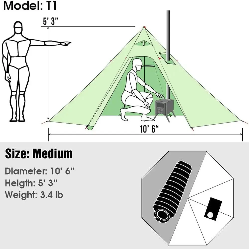 Imagem -05 - Leve Tipi Hot Tent com Fogo Retardante Flue Pipes Window Tendas Teepee para a Equipe da Família Mochila ao ar Livre 12 Pessoas