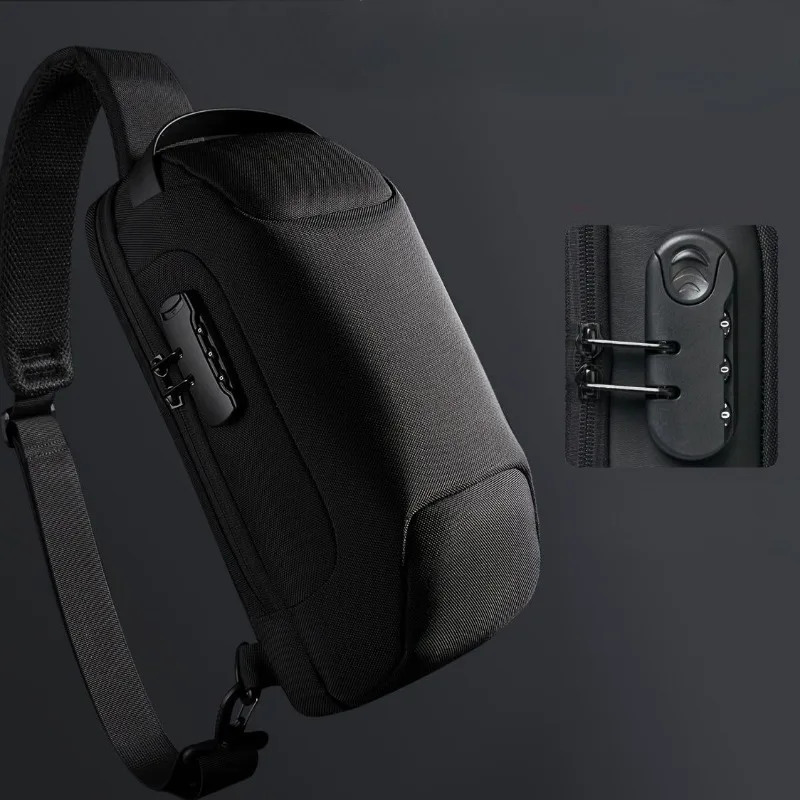 Sac messager Oxford USB étanche, sac à bandoulière antivol avec mot de passe, sac de poitrine de voyage multifonctionnel pour ordinateur pour hommes