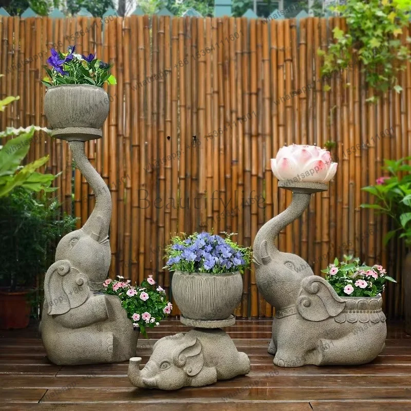 FG imitation stone elephant flower pot ornament creative outdoor garden animal sculpture courtyard garden lawn decoration