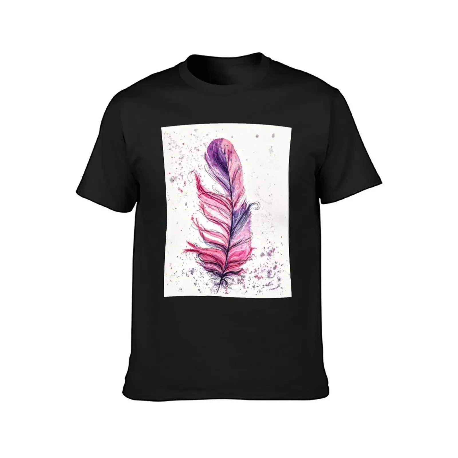 Pink Feather T-Shirt Short sleeve tee for a boy aesthetic clothes plus sizes men tshirt