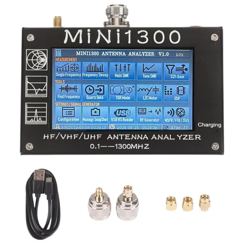 AB66-Mini1300 4.3 Inch /VHF/UHF Antenna Analyzer 0.1- 1300Mhz Vector Network Analyzer Signal Generator Spectrum Analyzer