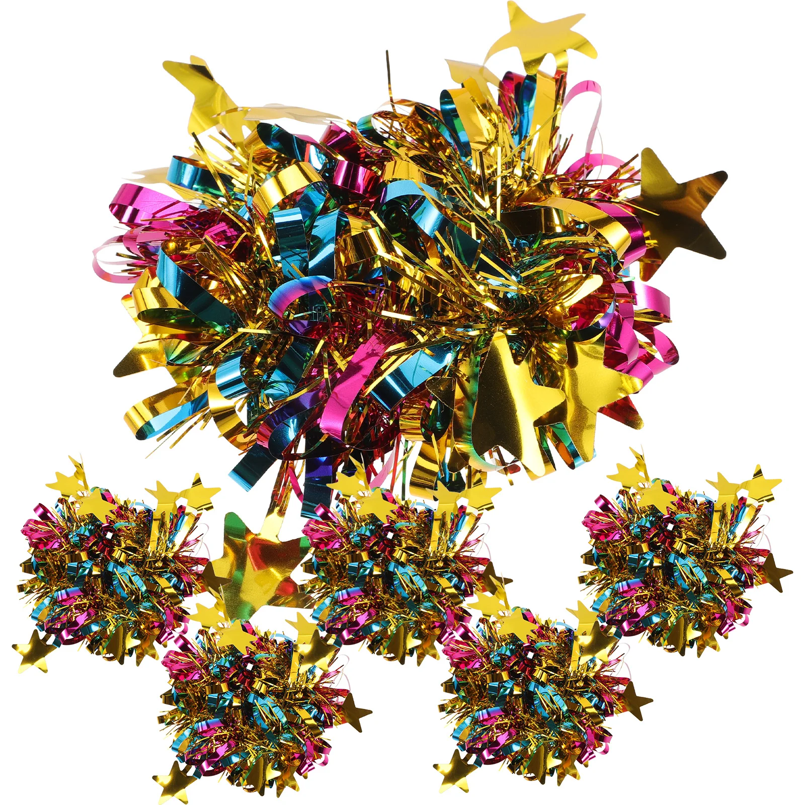 Pompones de porristas metálicos brillantes, accesorios de animadora con purpurina y flores para deportes, escuadrón de baile, portátiles y reutilizables, 6 uds.