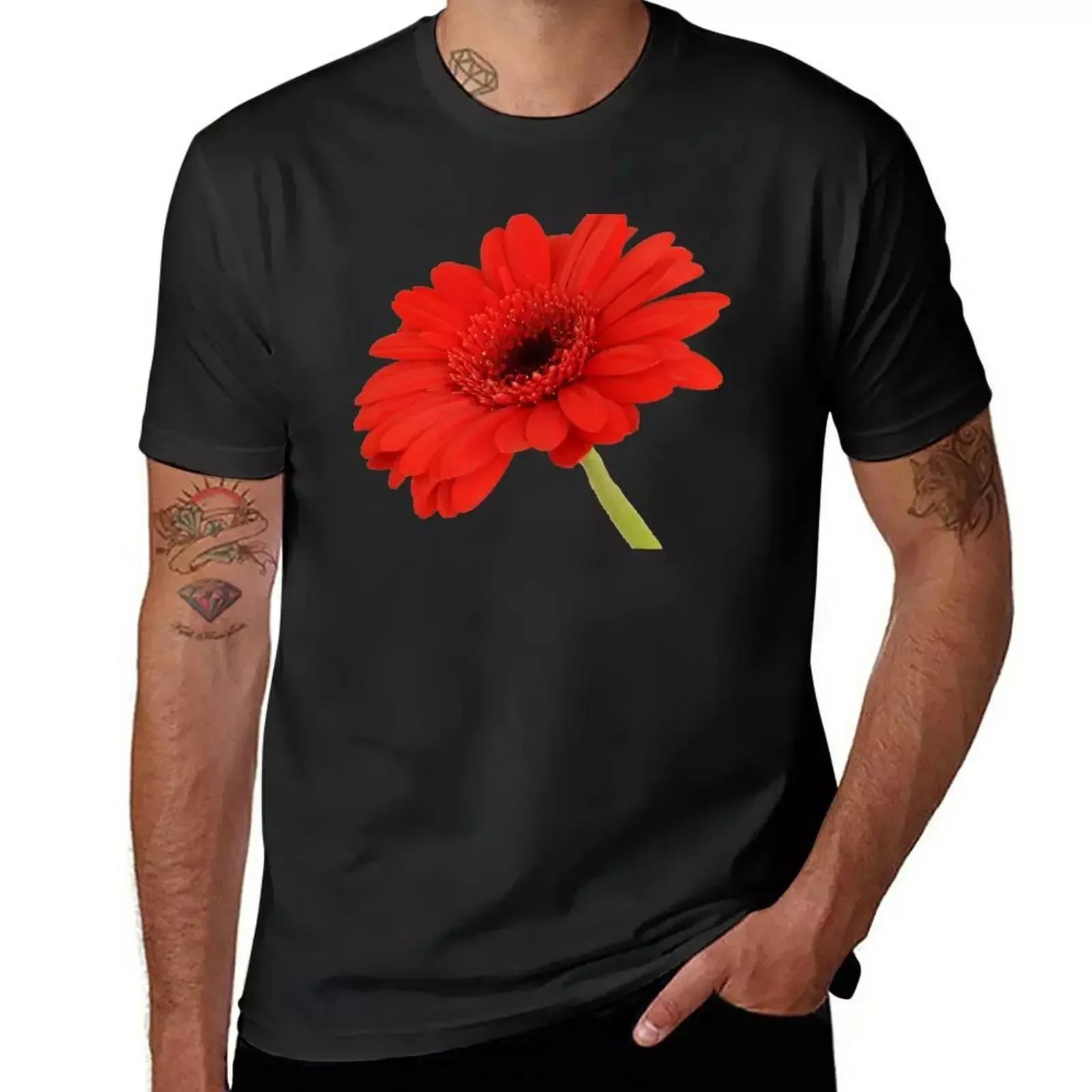 Red Gerbera Daisy T-Shirt kawaii clothes heavyweights cute tops mens clothing