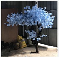 Artificial Cherry Blossom Trees, Silk Plants Blue Cherry Blossom Tree Sky Fake Sakura Real Wood Stems for Home Wedding Party