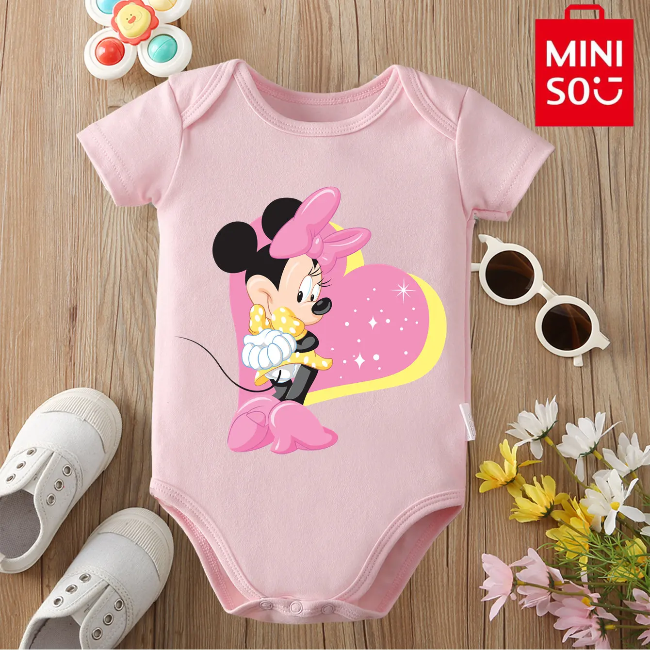 

MINISO Mickey Mouse Cute Minnie Soft Bodysuit Pure Cotton Baby Cloths Gift for Baby Onesie Jumpsuit for 0 To 12 Months Newborn