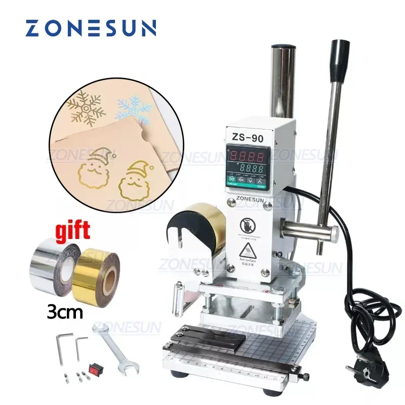 ZONESUN ZS-90 Benchtop Manual Hot Foil Stamping Heat Pressing Machine for Leather Paper Bag Envelope Wood Card