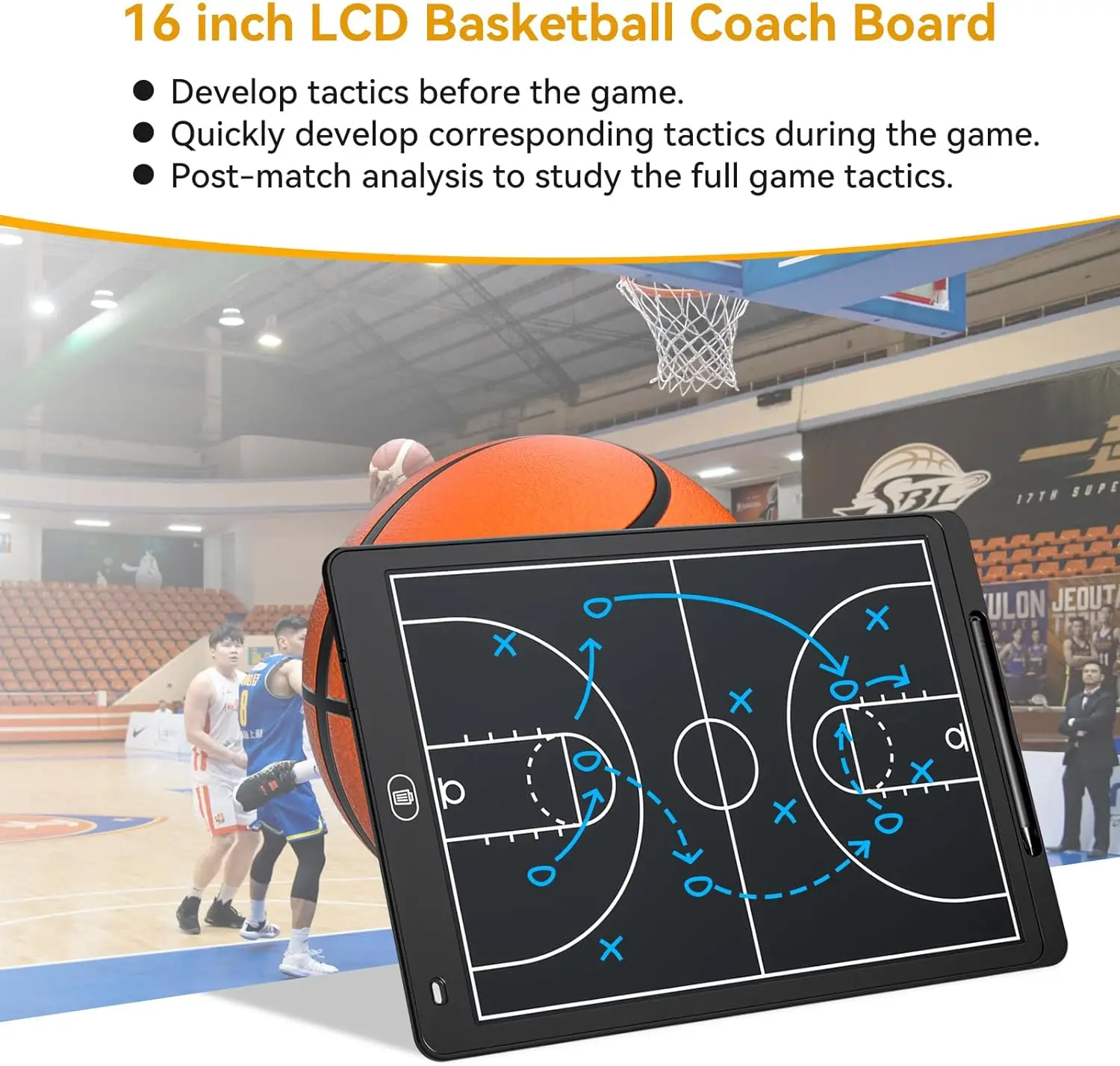 Electronic basketball coach board, digital strategic and tactical marker board, with large LCD display and stylus