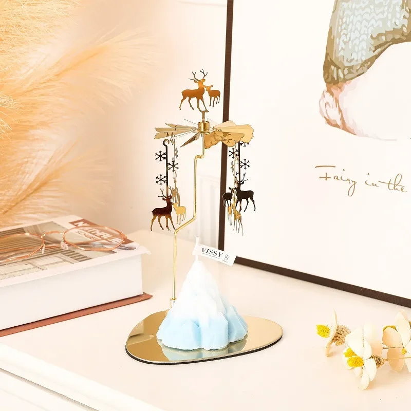 Christmas Aromatherapy Candle Stainless Steel Dulux Triangle Tray Candlestick Rotating Running Horse Lantern Candle Holder Stand