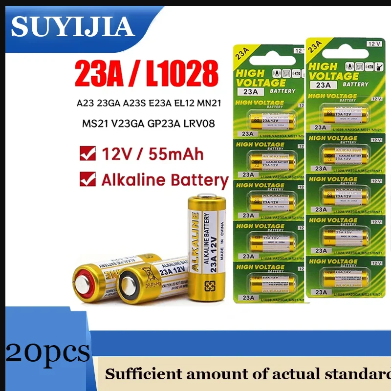 20PCS A23 23A12V Alkaline Battery 23GA A23S E23A EL12 MN21 MS21 V23GA L1028 GP23A LRV08 for Remote Control Doorbell Dry Batteria