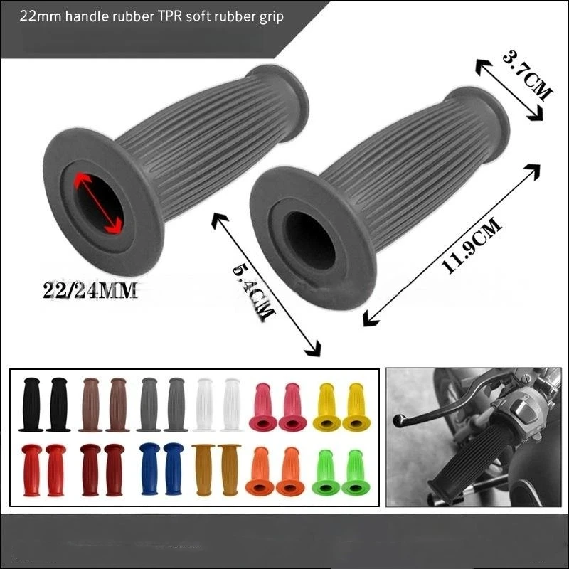 22MM Classic Rubber Moto Handlebar Grips Weather Resistant Universal for Cafe Racer Off Road Riding