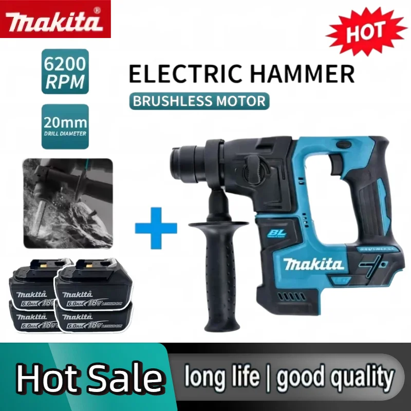 Martelo Elétrico Sem Escovas Makita, Martelo Sem Fio, Furadeiras Sem Fio para Ferramentas com Bateria de Lítio de 18V
