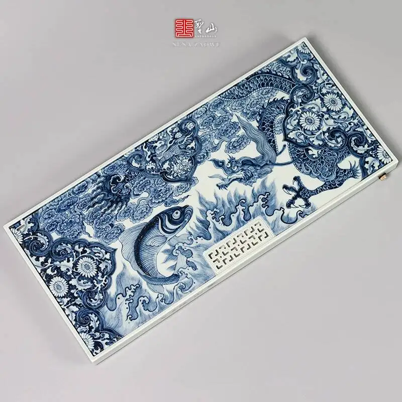 Sacred Mountain X Chen Tong's Work, Antique-Style Yuan Blue White Porcelain Hand-Painted Double Meeting Fish And Dragon Ceramic