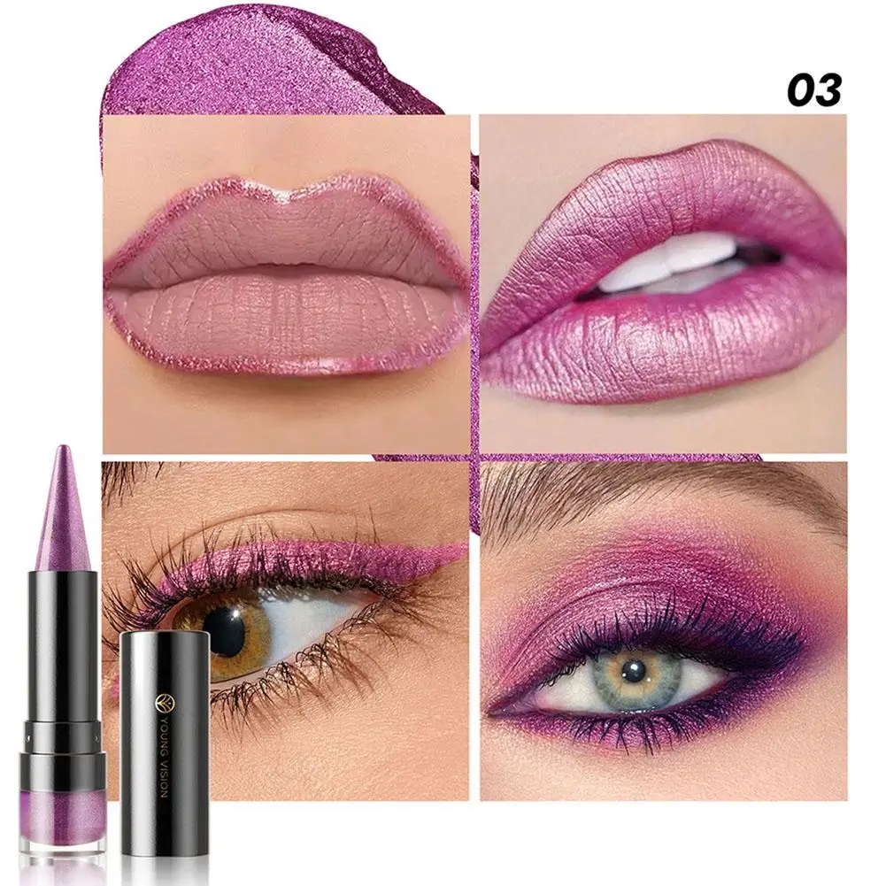 6 colores mate perla brillo fino diamante lápiz labial de doble propósito de larga duración fácil de colorear taza antiadherente lápiz labial para mujeres H3I9