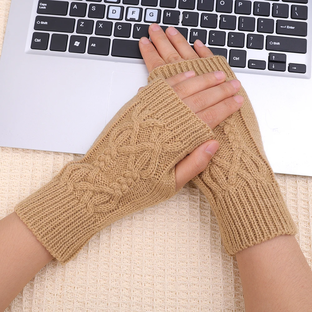 Autumn Winter Knitted Short Gloves for Women Girls Warm Wool Fingerless Wrist Gloves Arm Sleeves Hand Warmers Soft Mitten