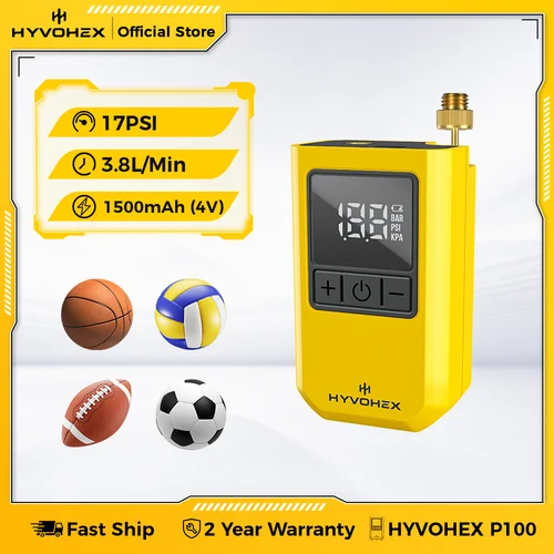 HYVOHEX P100 Bomba de bola eléctrica portátil Pantalla LED digital Bomba de aire de presión preestablecida para bolas Bomba de baloncesto con aguja de bola