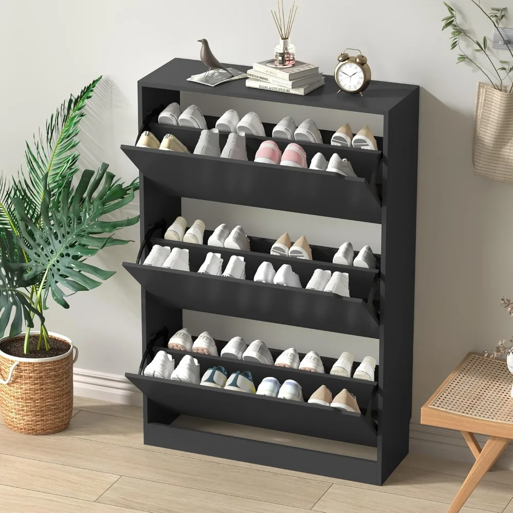 Shoe Cabinet with 3 Flip Drawers,Wood Entryway Shoe Storage Cabinet,Freestanding Shoe Rack,31.5*9.33*47.2 inch