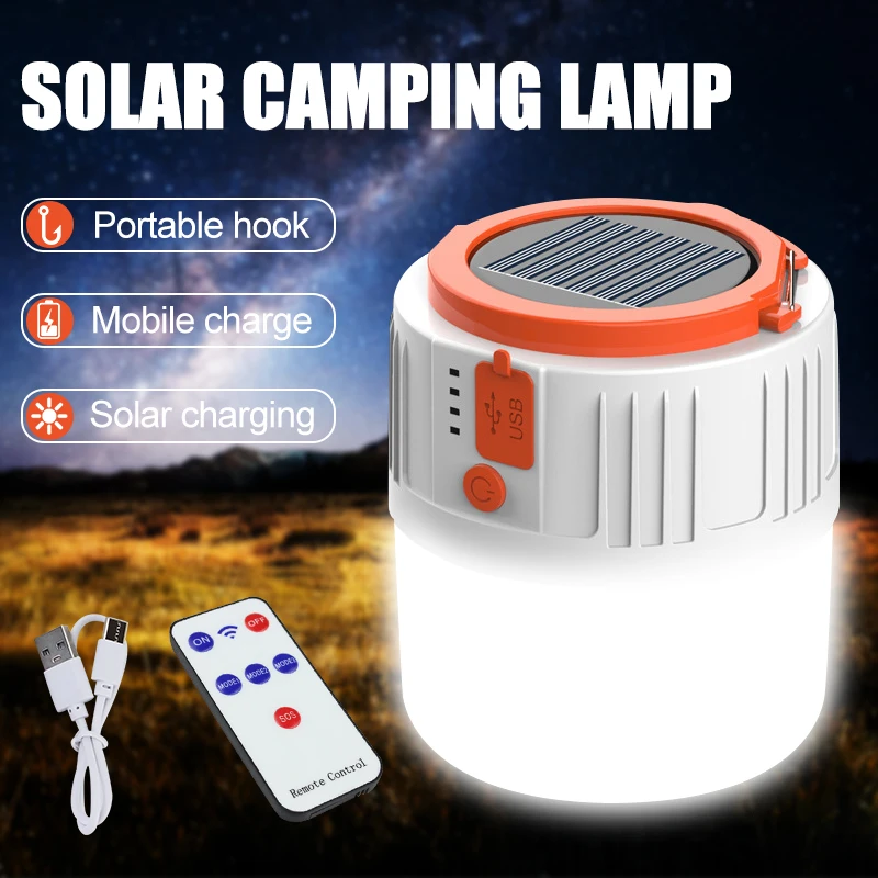 

Solar Lamp with Usb Charging Solar LED Camping Lantern Portable Battery Operated Tent Light Bulb Long Lasting Rechargeable Lamp