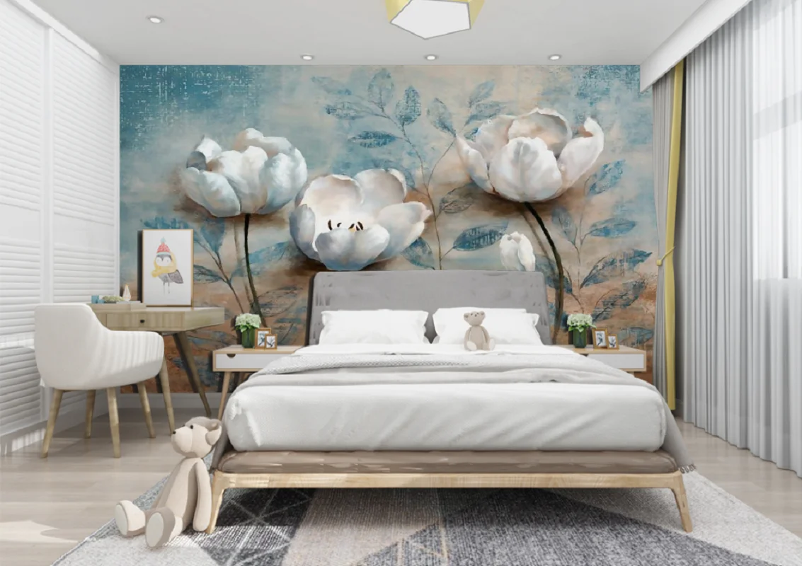 Disesuaikan 3D Stereo Mural Eropa Klasik Wallpaper 3D Stereo Latar Belakang Dinding Kain Bunga Wallpaper Kamar Tidur Ruang Tamu Retro Dinding Kain Lukisan Cat Minyak Mural