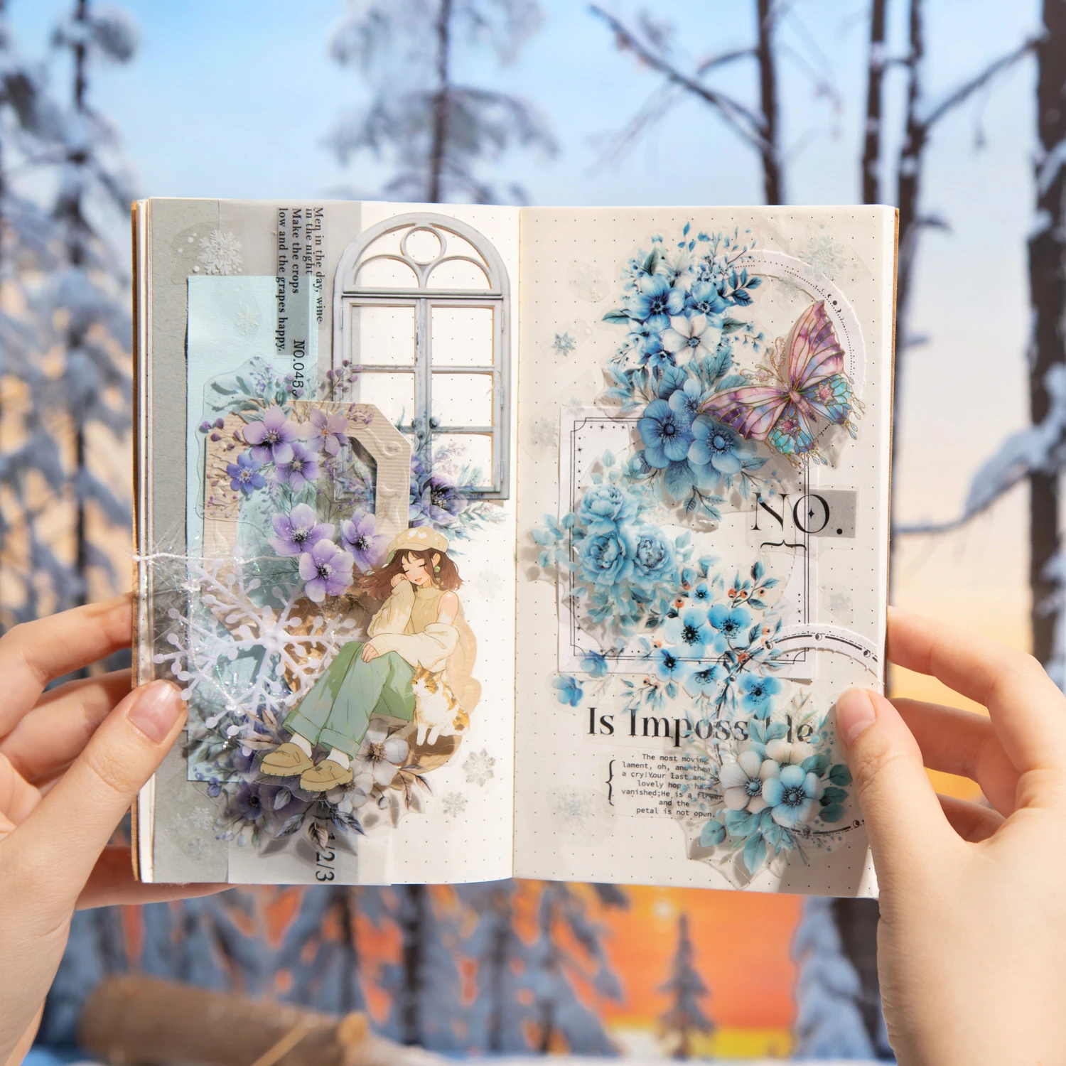 1Roll Winter Flower Sea Series Winter PET Die Cutting Tape Creative Hand Account Material For Office Diary Photo Frame Decorate